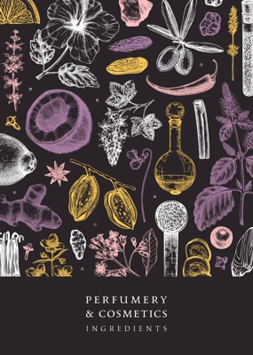 Aromatic plants flyer template. Perfumery ingredients banner. Flower, fruit, spice, herb sketches. Hand drawn vector illustration. Cosmetics packaging design